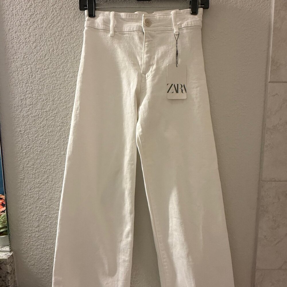 NWT Zara Kids Girls White Marine Wide Leg Jeans, Size 11/12